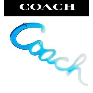 4.75” COACH Extra Large Poppy Script Resin White Blue Hangtag Bag Charm, EUC